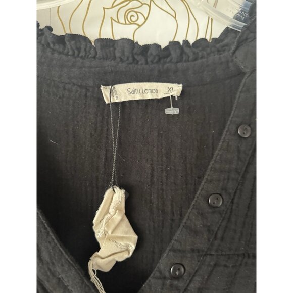 Salty Lemon Dress Size XL Extra Large Black Short Tiered 100 cotton Boho New 027 - Picture 5 of 6